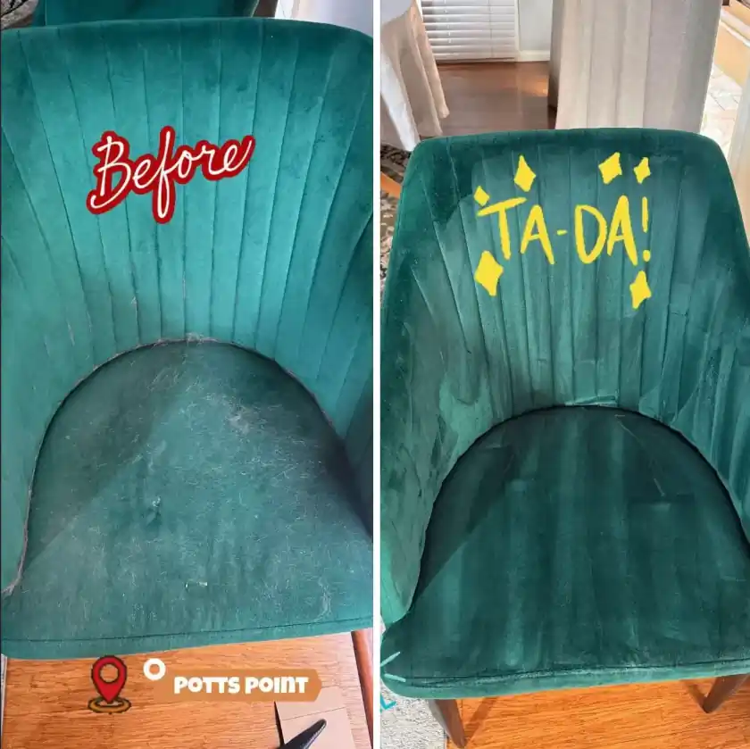 Chair before and after steam cleaning in Potts Point, Sydney