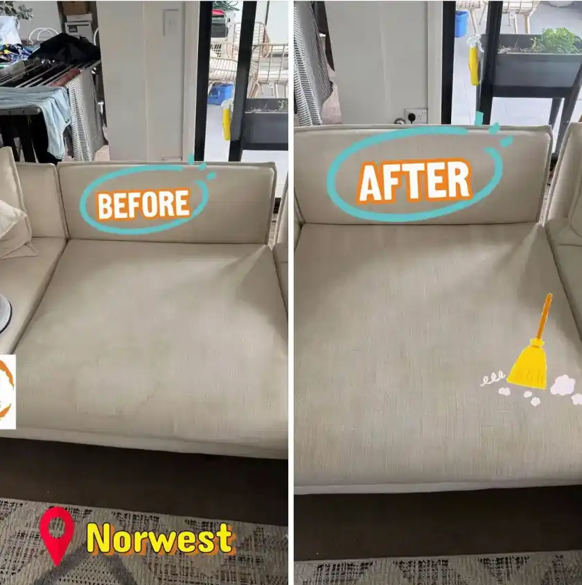 Couch before and after steam cleaning in Norwest, Sydney